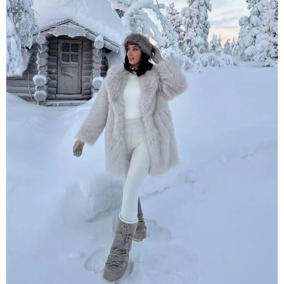 ZARA NEW WOMAN FAUX FUR COAT Fluffy Mid-length ECRU OFF-White XS M 6318/242 - Picture 7 of 17